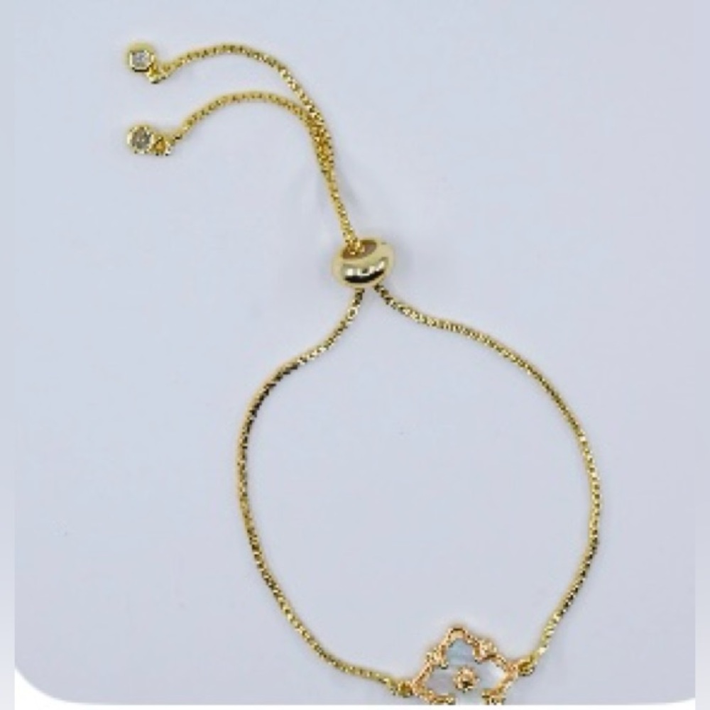Handmade Gold Bracelet with Floral Clover Charm